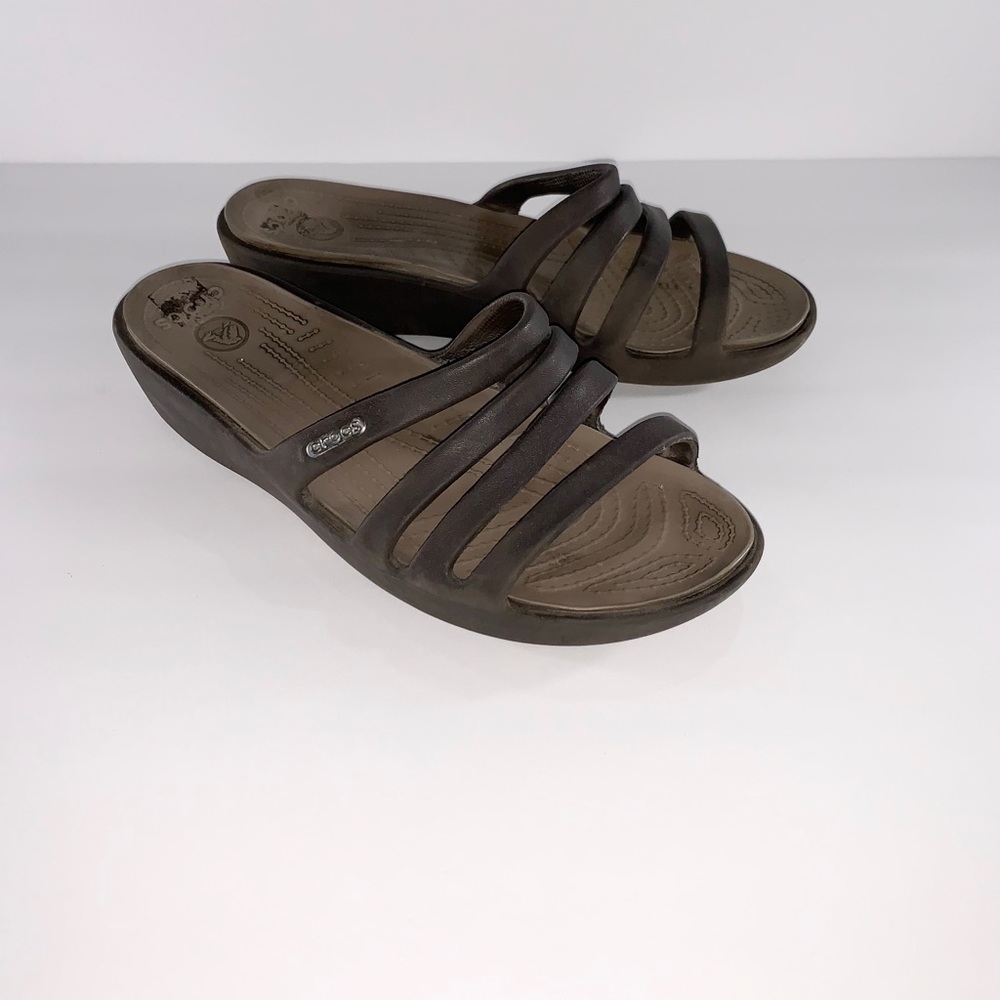 CROCS Brown Strappy Wedge Sandals